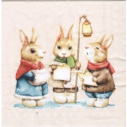Serwetka -3297- MINI 25x25 cm /  wzór 4 krotny /  kolędnicy / tło ecru